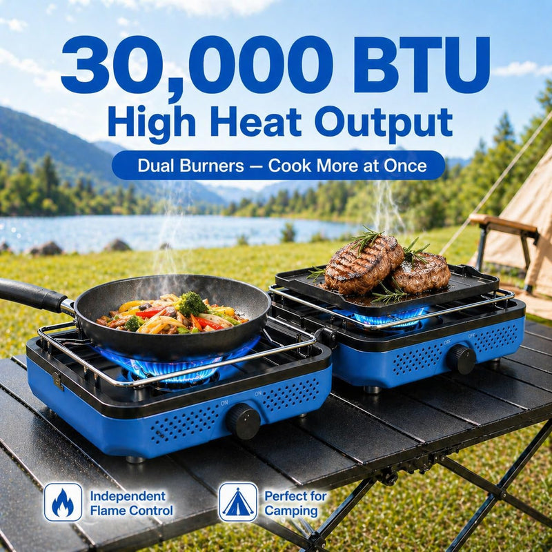 2 Burner Propane Camping Stove, 30,000 BTU with Cookware photo 6
