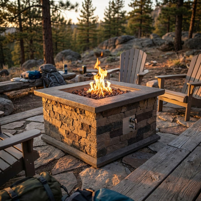 Outdoor Propane Fire Pit Table 28-inch Imitation Stone
