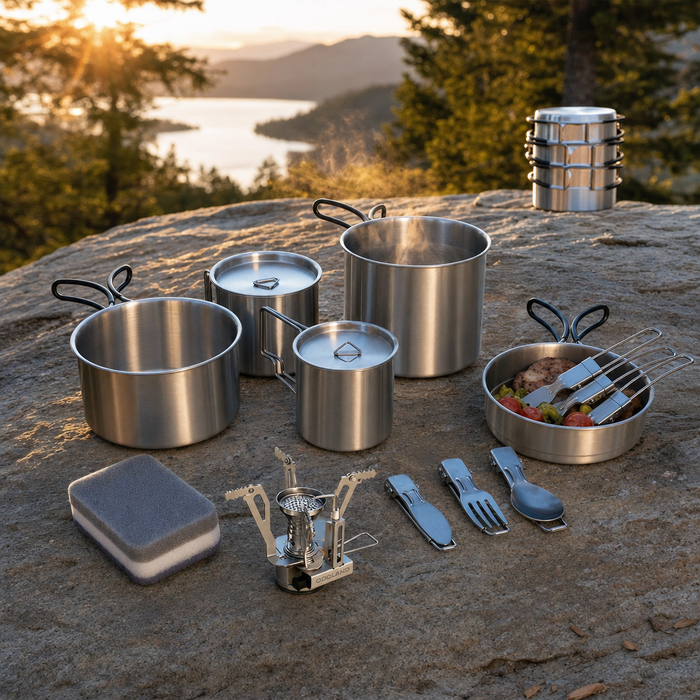 13-Piece Stainless Steel Camping Cookware Set