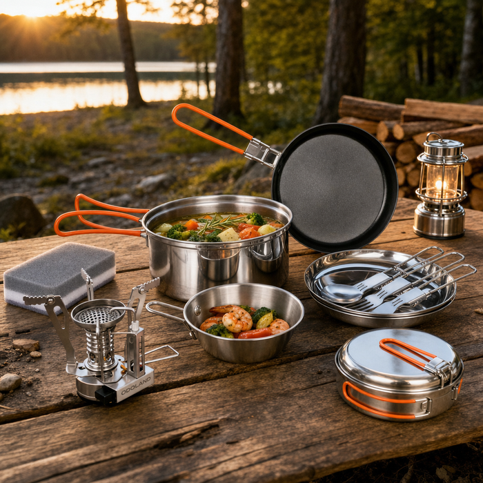 10-Piece Stainless Steel Camping Cookware Set