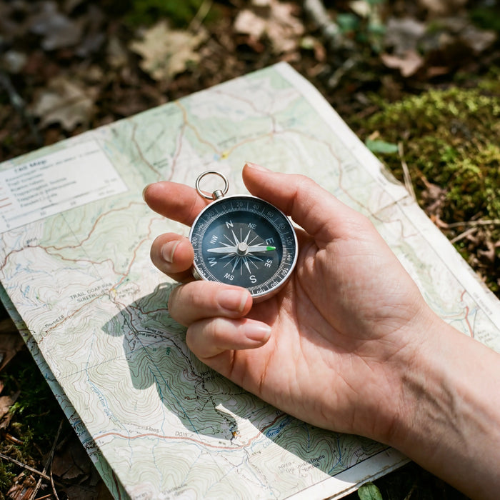 Camping Compass Silver Portable Pocket