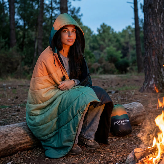 Wearable Hooded Blanket Poncho by campfire