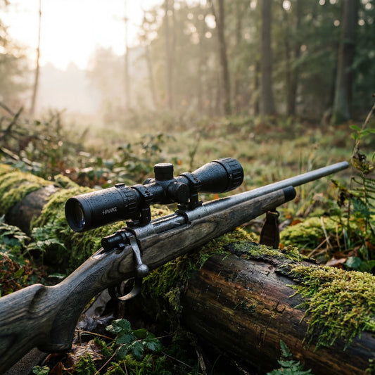 Hawke Vantage rifle scope mounted on rifle outdoors
