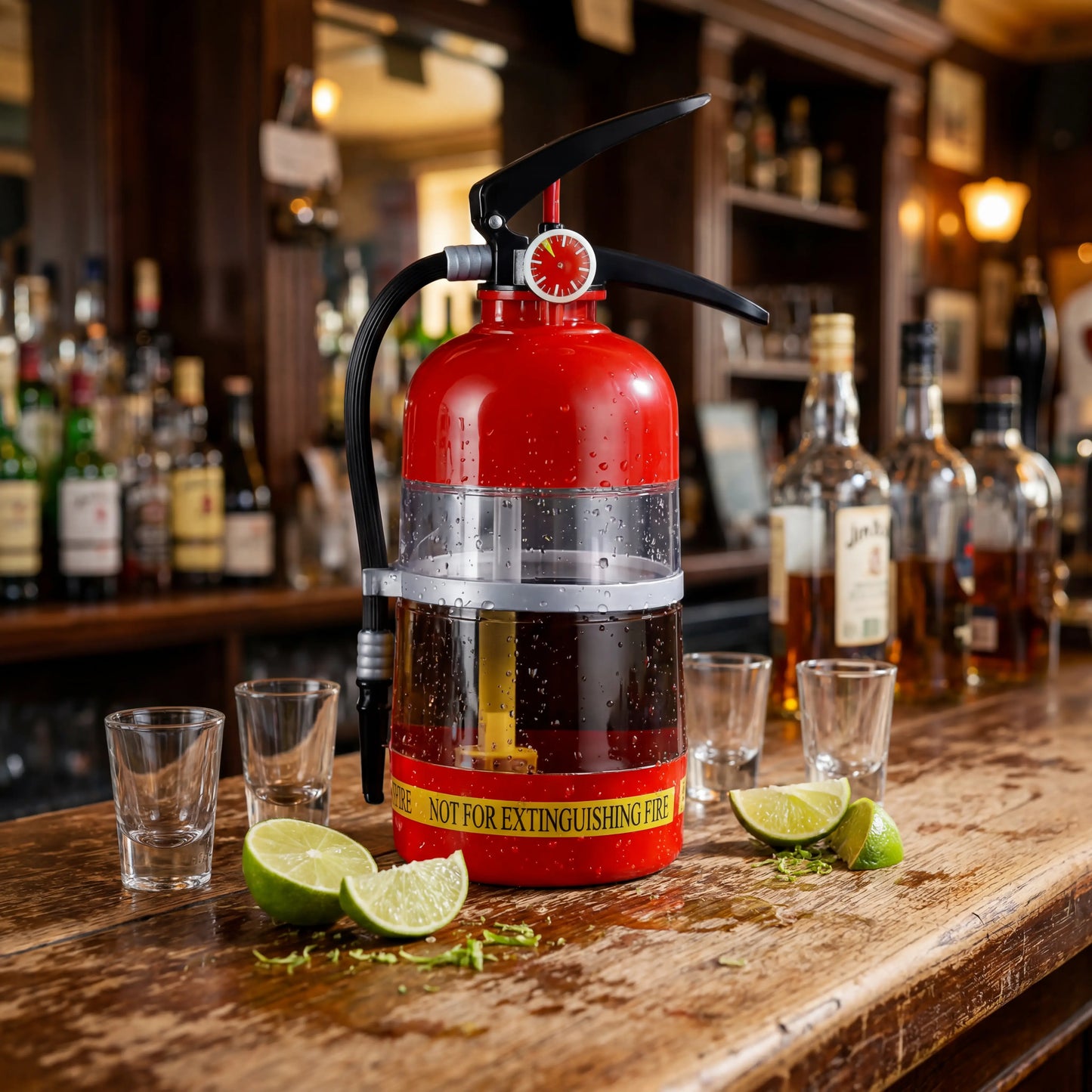 Fire Extinguisher Liquor Dispenser on home bar
