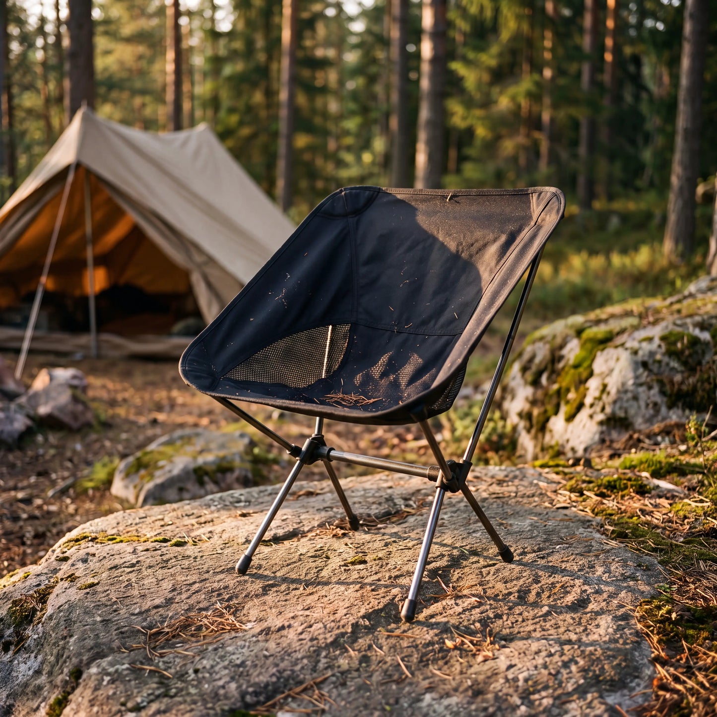 Camping Equipment set at wilderness campsite