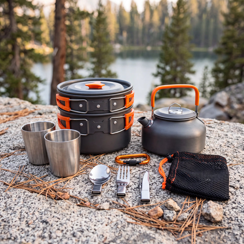 Camping Cookware Set With Nesting Pots and Kettle photo 3