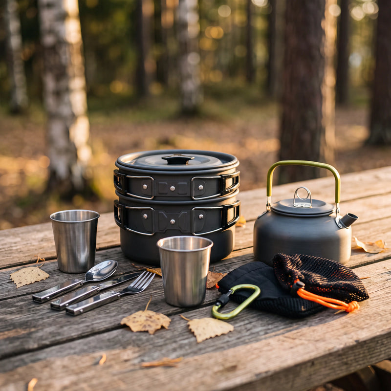 Camping Cookware Set With Nesting Pots and Kettle photo 2