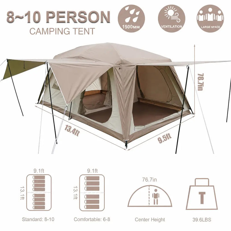 8-10 Person 2-Room Family Camping Tent photo 8