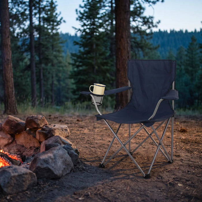 Quad Folding Camp Chair with Cup Holder and Carry Bag