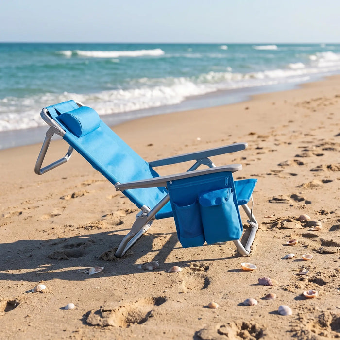 Backpack Beach Chair with 5-Position Recline and Cooler