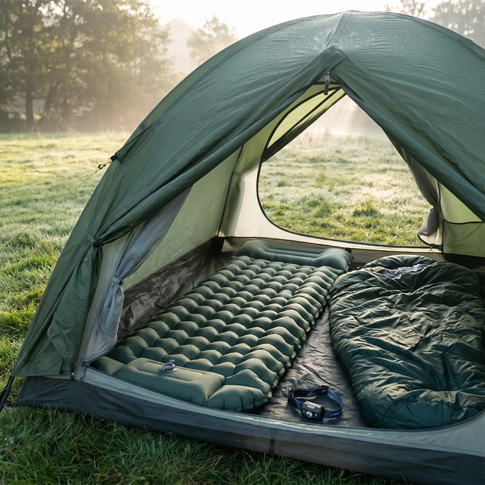 Inflatable Sleeping Pad with Built-in Pillow and Pump