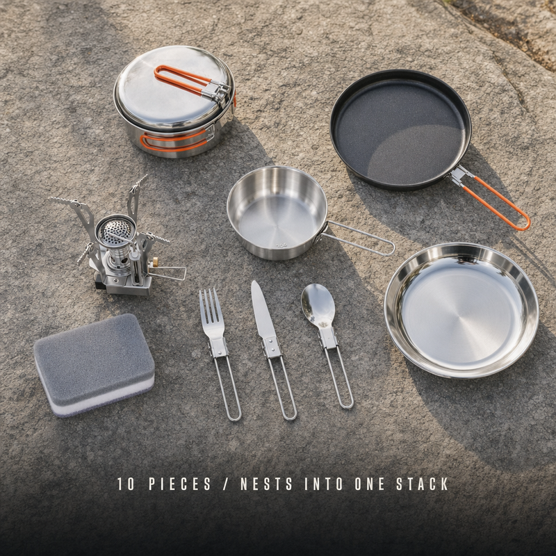 10-Piece Stainless Steel Camping Cookware Set photo 3