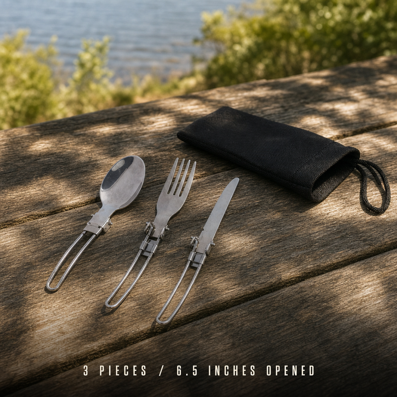 Folding Camping Cutlery Set, Stainless Steel 3-Piece photo 8