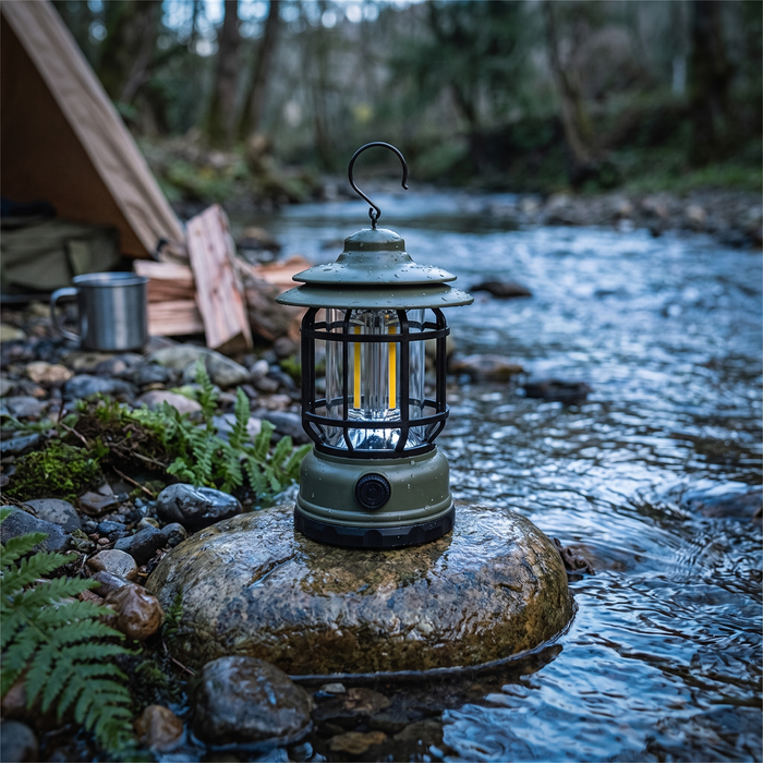 Retro COB Camping Lantern, USB Rechargeable