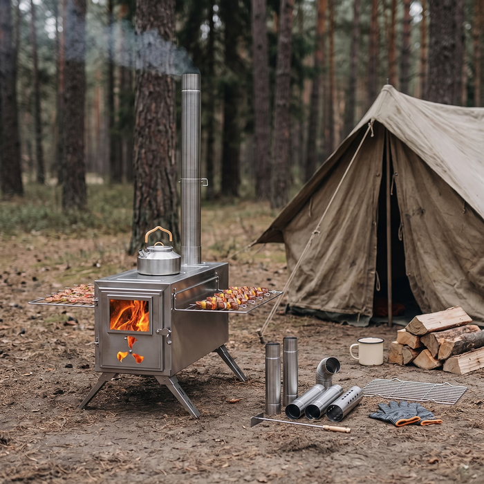Docred Portable Camping Wood Stove with Chimney and Grill