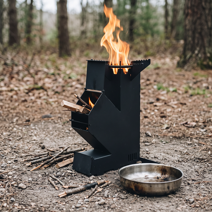B Brazify Steel Rocket Stove with Heat Shield and Bag