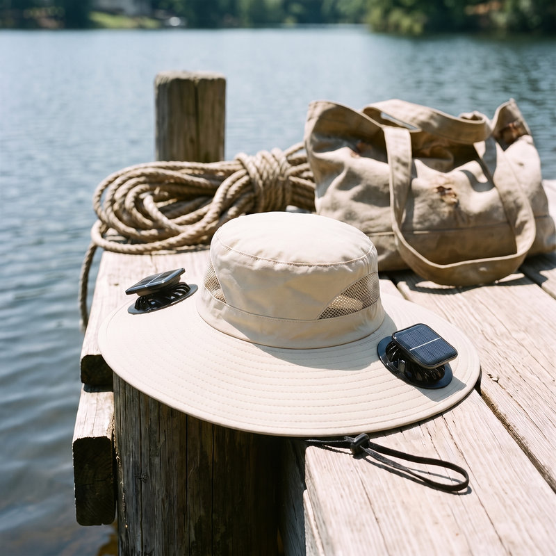 Solar Fan Bucket Hat, Dual Fans, UPF 50+ Protection photo 11