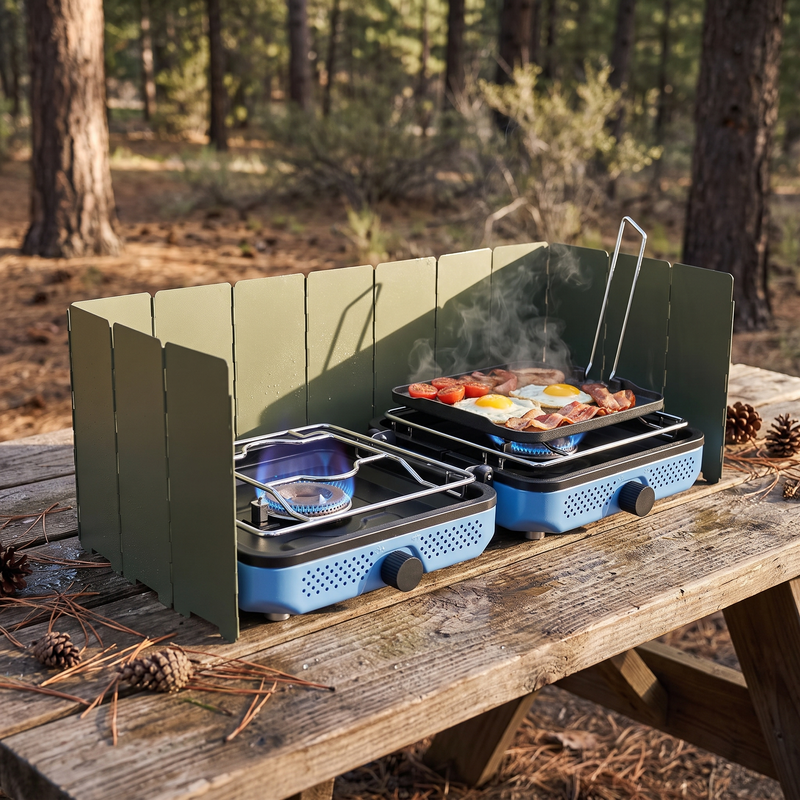 2 Burner Propane Camping Stove, 30,000 BTU with Cookware photo 2