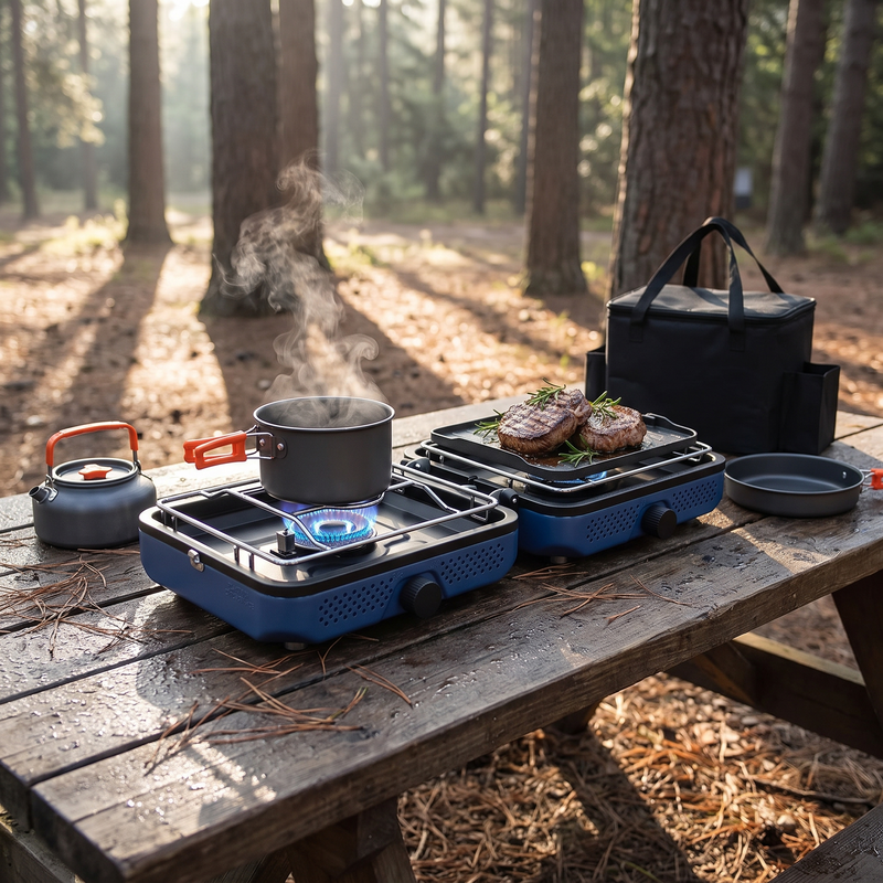 2 Burner Propane Camping Stove, 30,000 BTU with Cookware photo 4