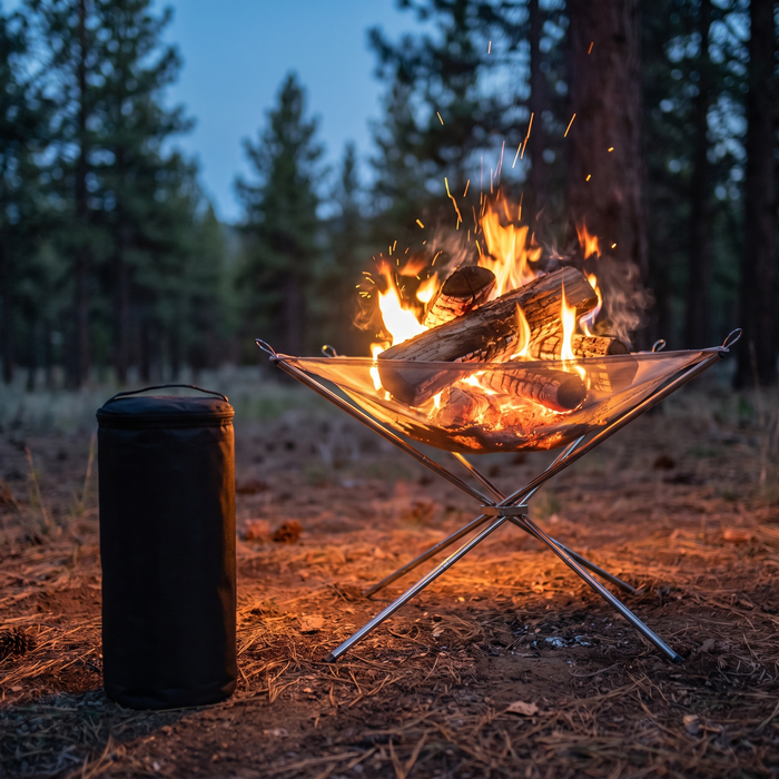 Folding Fire Pit, 22 in Portable Steel Mesh with Carry Bag