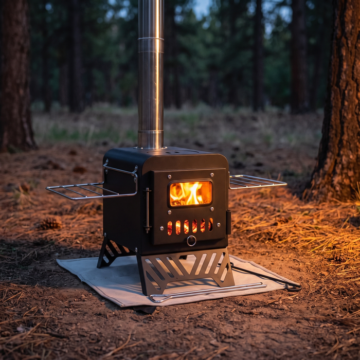 Mini Wood Stove Kit for Hot Tents with Fire Mat and Tools