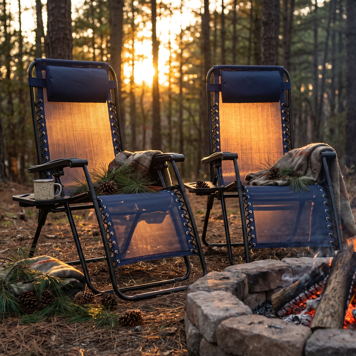 Zero Gravity Camping Chairs, 2 Pack with Cup Holder Trays