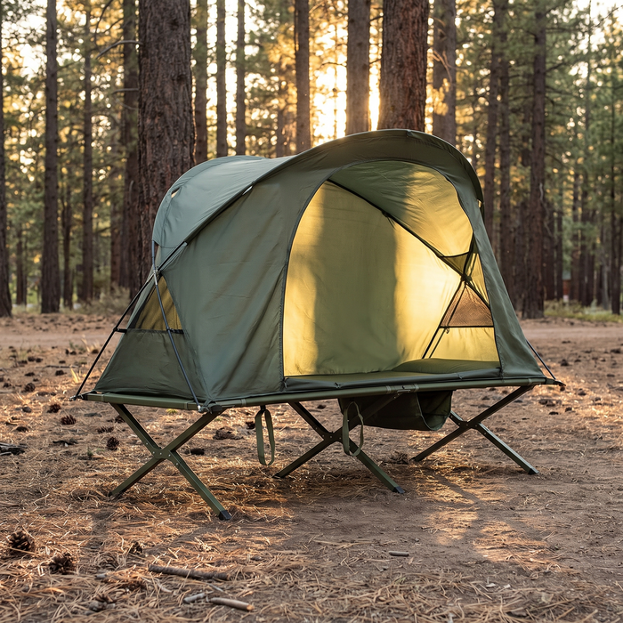 4-in-1 Camping Cot Tent, 1 Person Off-Ground Tent with Mattress