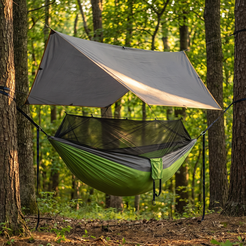 Camping Hammock with Bug Net and Rain Fly, Single or Double photo 9