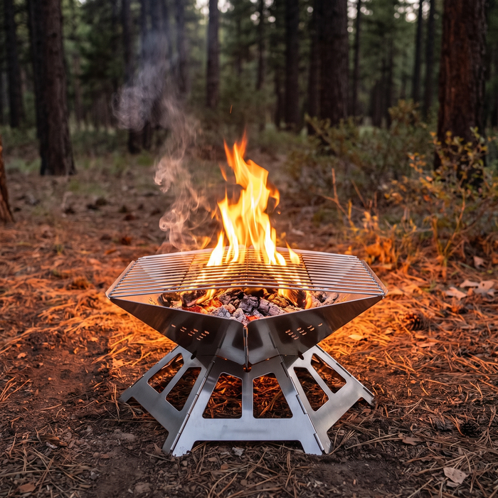 Portable Fire Pit, Folding Stainless Steel with Grill Grate