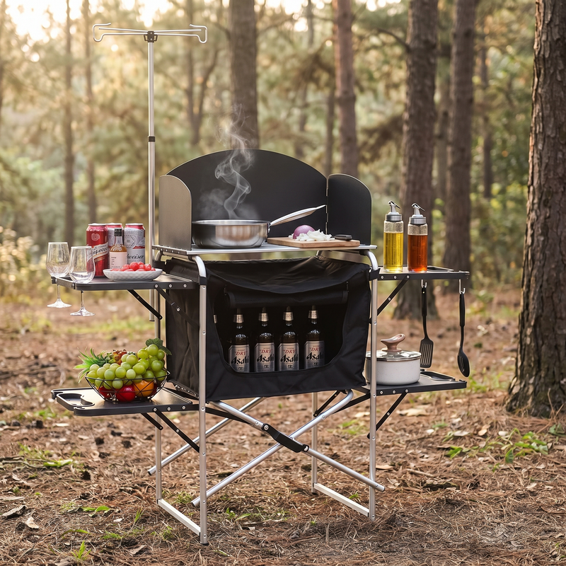 Folding Camp Kitchen Table with 3 Cupboards and Windscreen photo 4