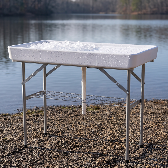 4 ft Folding Fish Cleaning Table with Drain and Ice Basin