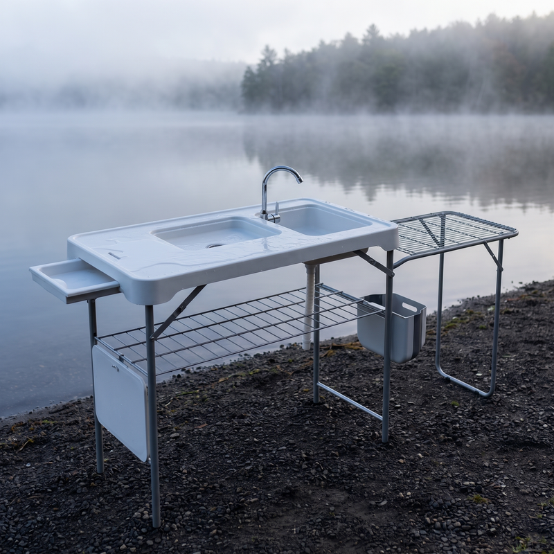 4 ft Folding Fish Cleaning Table with Drain and Ice Basin photo 2