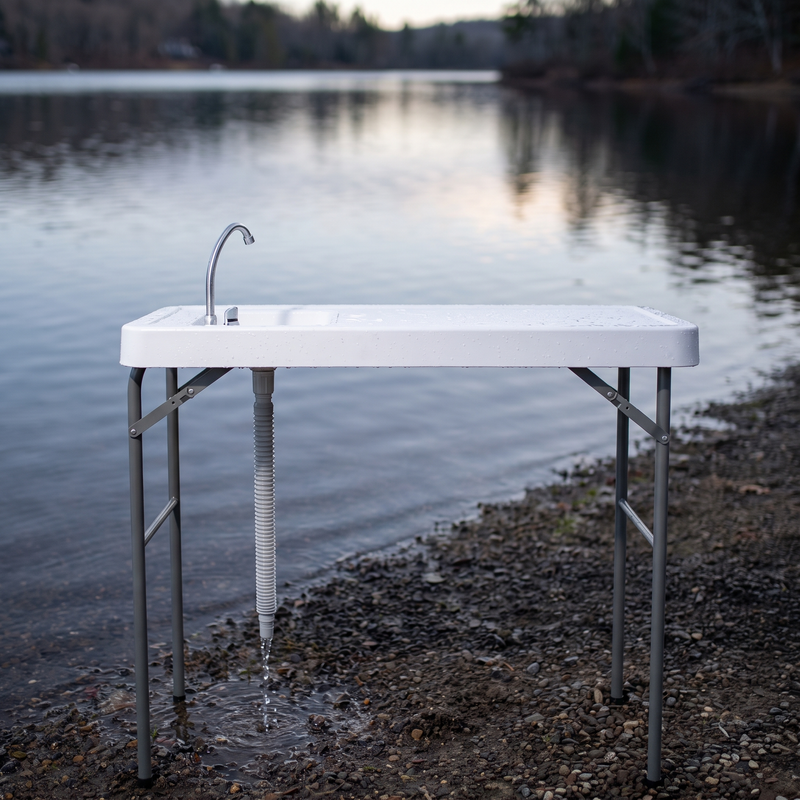 4 ft Folding Fish Cleaning Table with Drain and Ice Basin photo 5