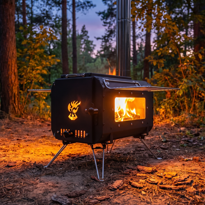 Portable Wood Stove for Tents, Folding Legs and View Glass