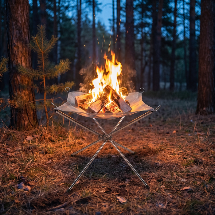 Portable Fire Pit for Camping, 22 in Foldable Stainless Steel