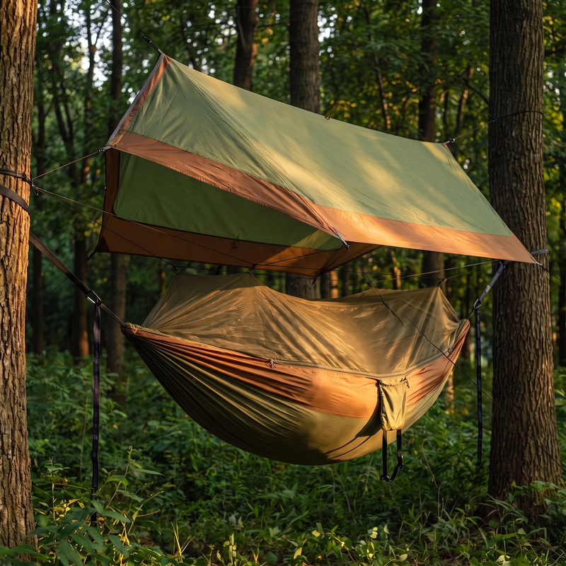 Camping Hammock with Bug Net and Rain Fly, Single or Double photo 2