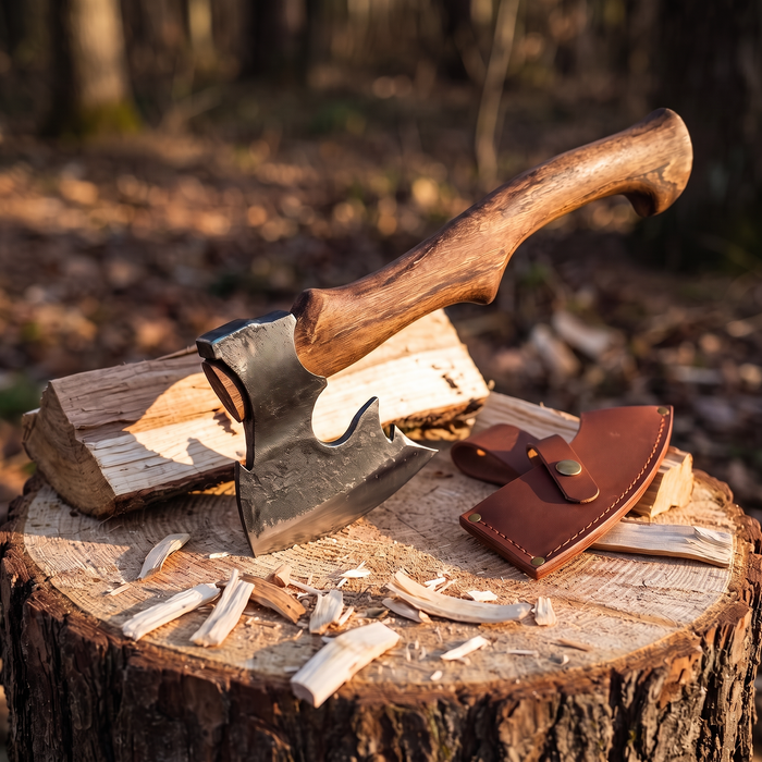 Hand Forged Camping Hatchet, 1065 Carbon Steel with Sheath