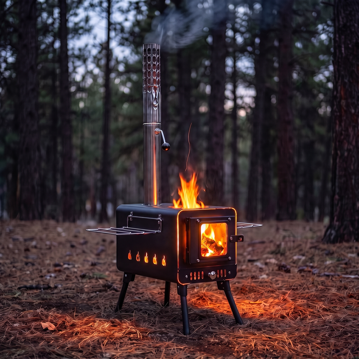 Hot Tent Wood Stove with 6 ft Chimney, Heats 200 sq ft