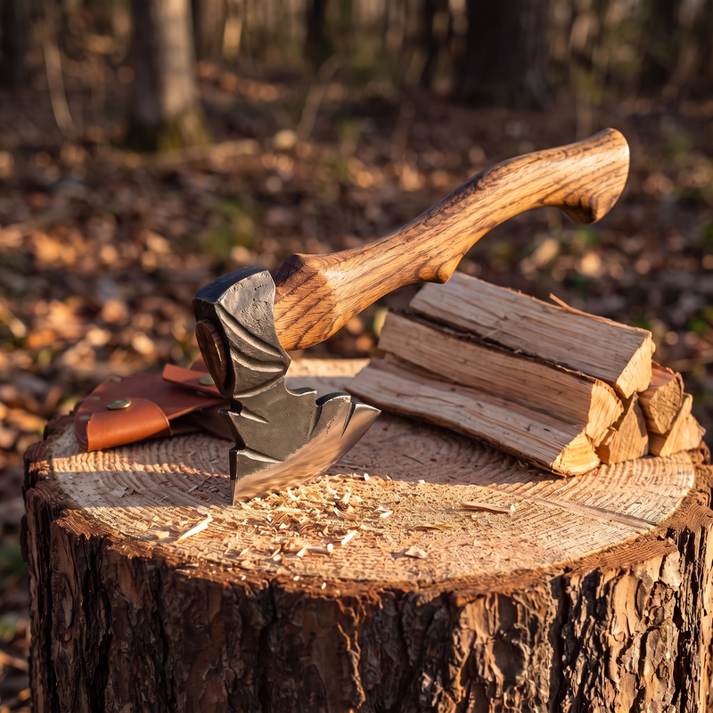 Hand Forged Camping Hatchet, 1065 Carbon Steel with Sheath photo 2