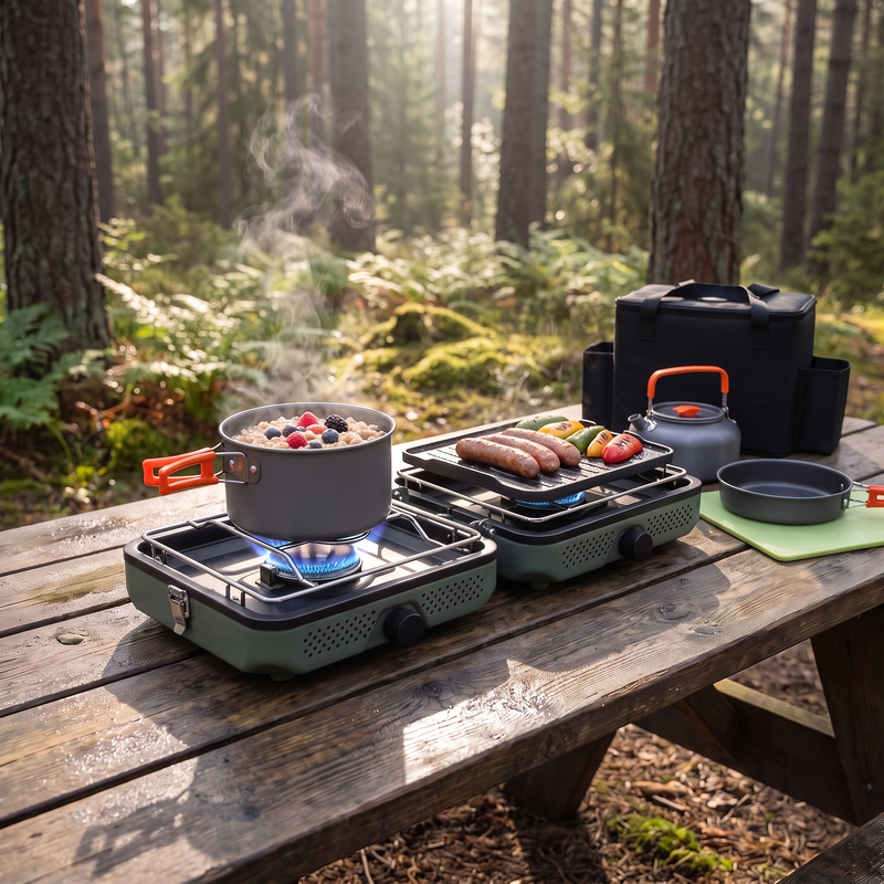 2 Burner Propane Camping Stove, 30,000 BTU with Cookware photo 3