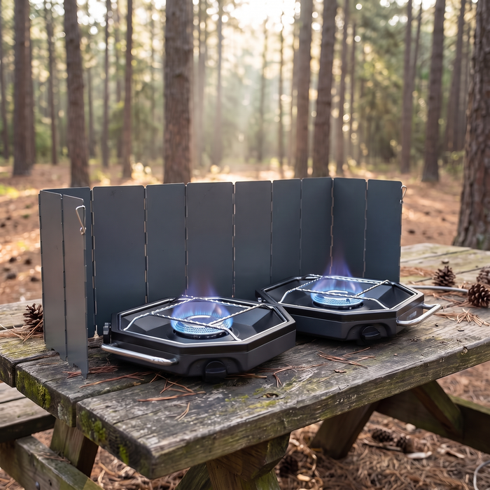 2-Burner Propane Camp Stove, 20,000 BTU with Windscreen