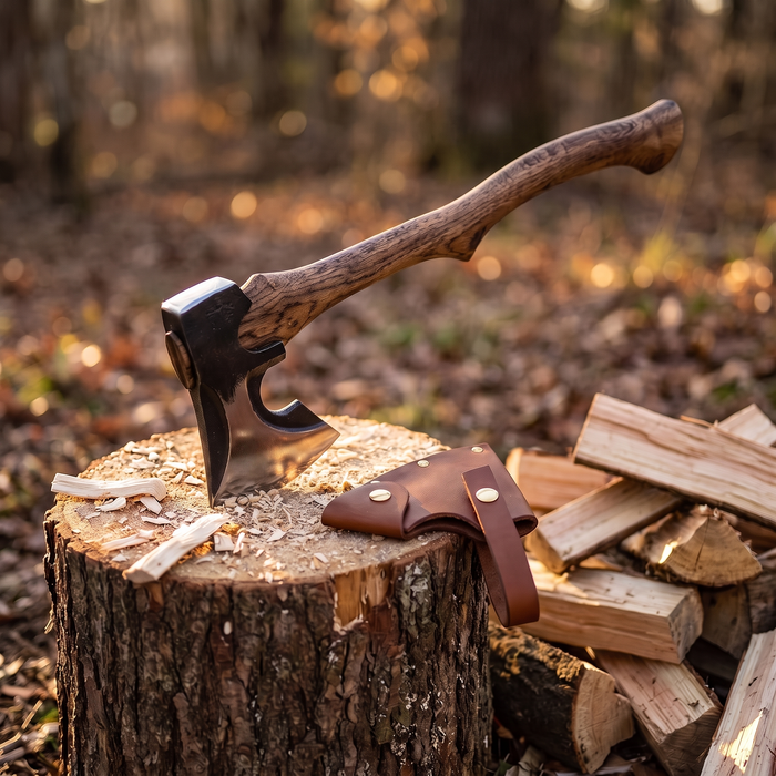 Splitting Axe, Forged Carbon Steel Camping Axe with Sheath