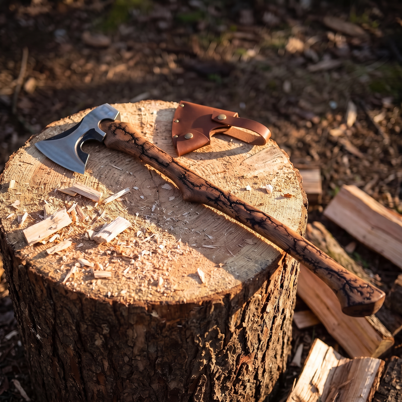 Splitting Axe, Forged Carbon Steel Camping Axe with Sheath photo 3