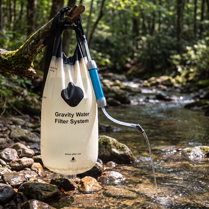 Gravity Water Filter System, 2 Gallon Bag with 0.1 Micron Filter