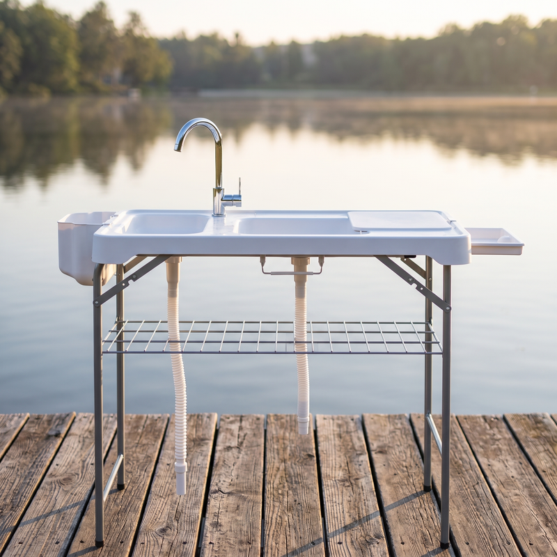 4 ft Folding Fish Cleaning Table with Drain and Ice Basin photo 3